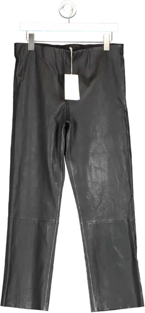 BY MALENE BIRGER Florentina Black Lambskin Straight Leg Leather Trousers UK 16