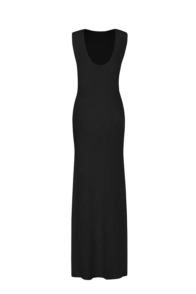 CHARLOTTE SLIT KNIT DRESS-BLACK