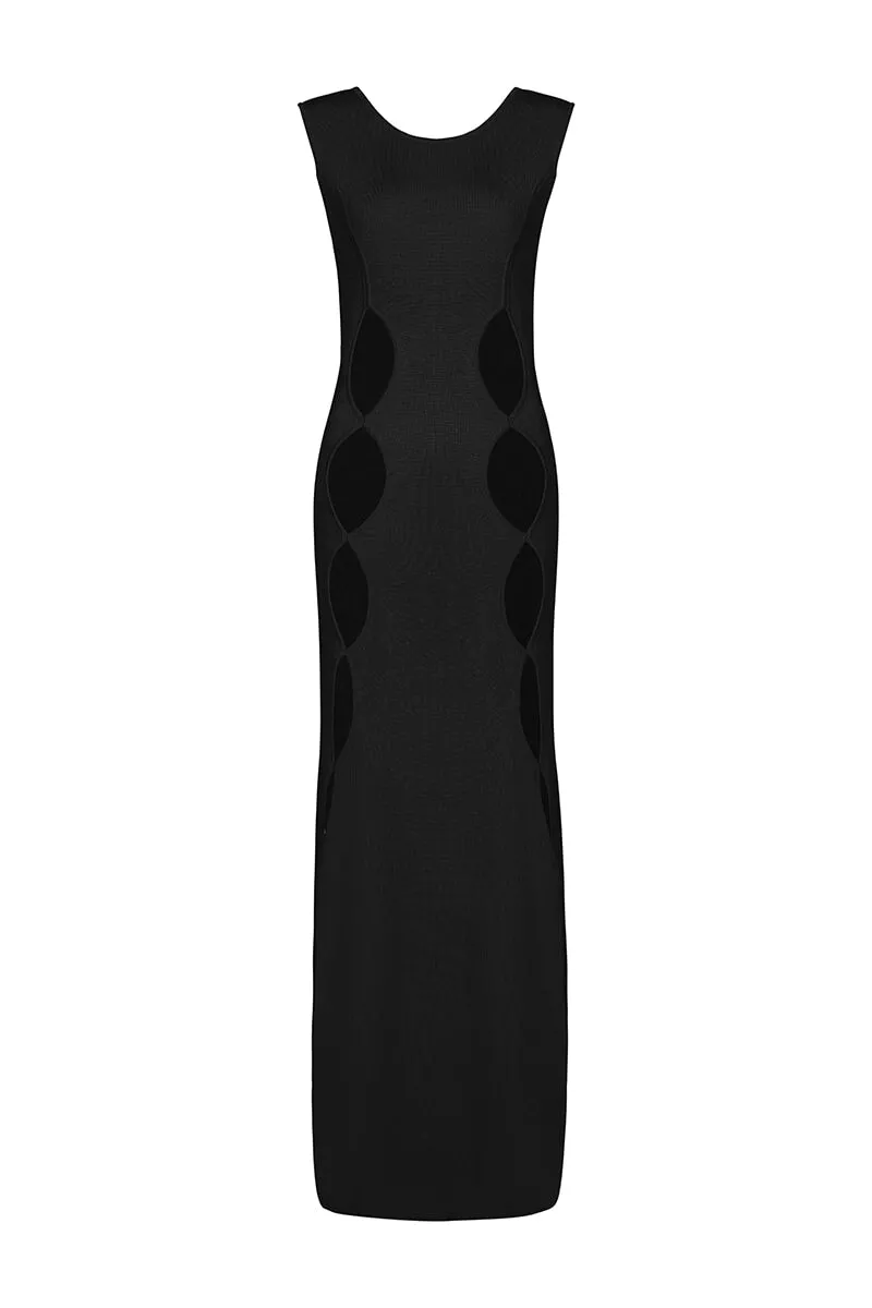 CHARLOTTE SLIT KNIT DRESS-BLACK