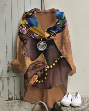 Classic African Women Oil Painting Irregular Leisure Tunic