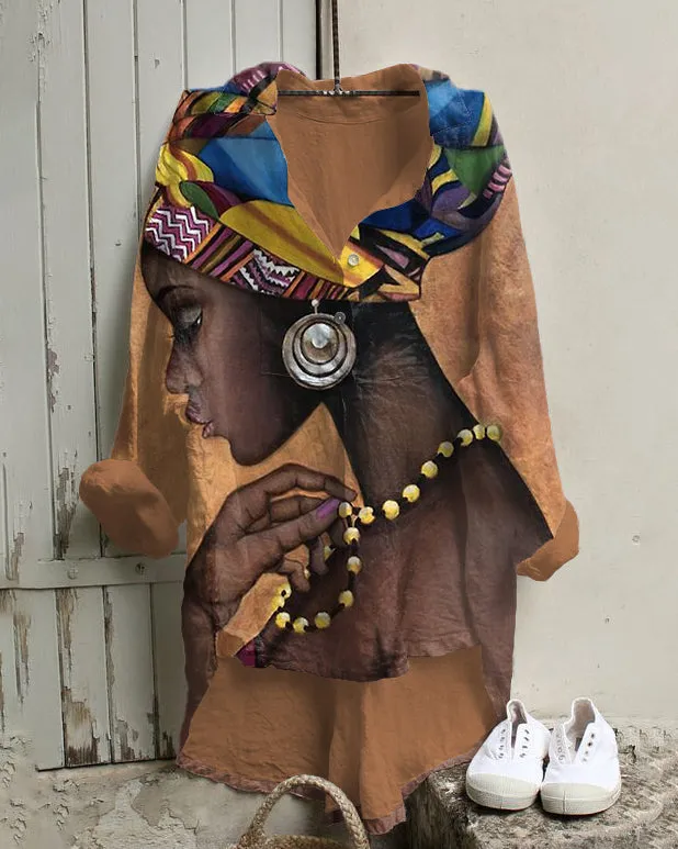 Classic African Women Oil Painting Irregular Leisure Tunic
