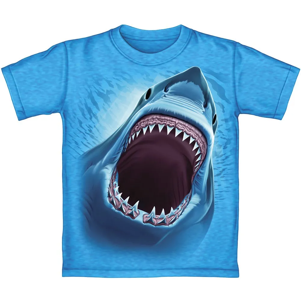 Great White Shark Turquoise Heathered Youth Tee Shirt (Kids Small