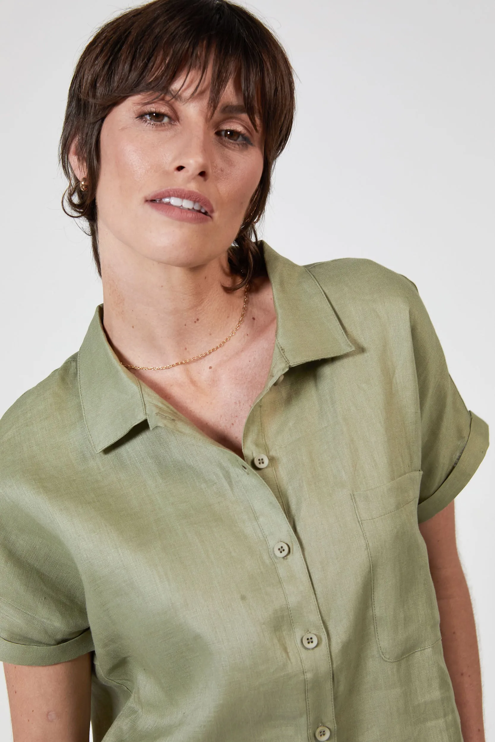 JUDE S/S LINEN SHIRT - SAGE