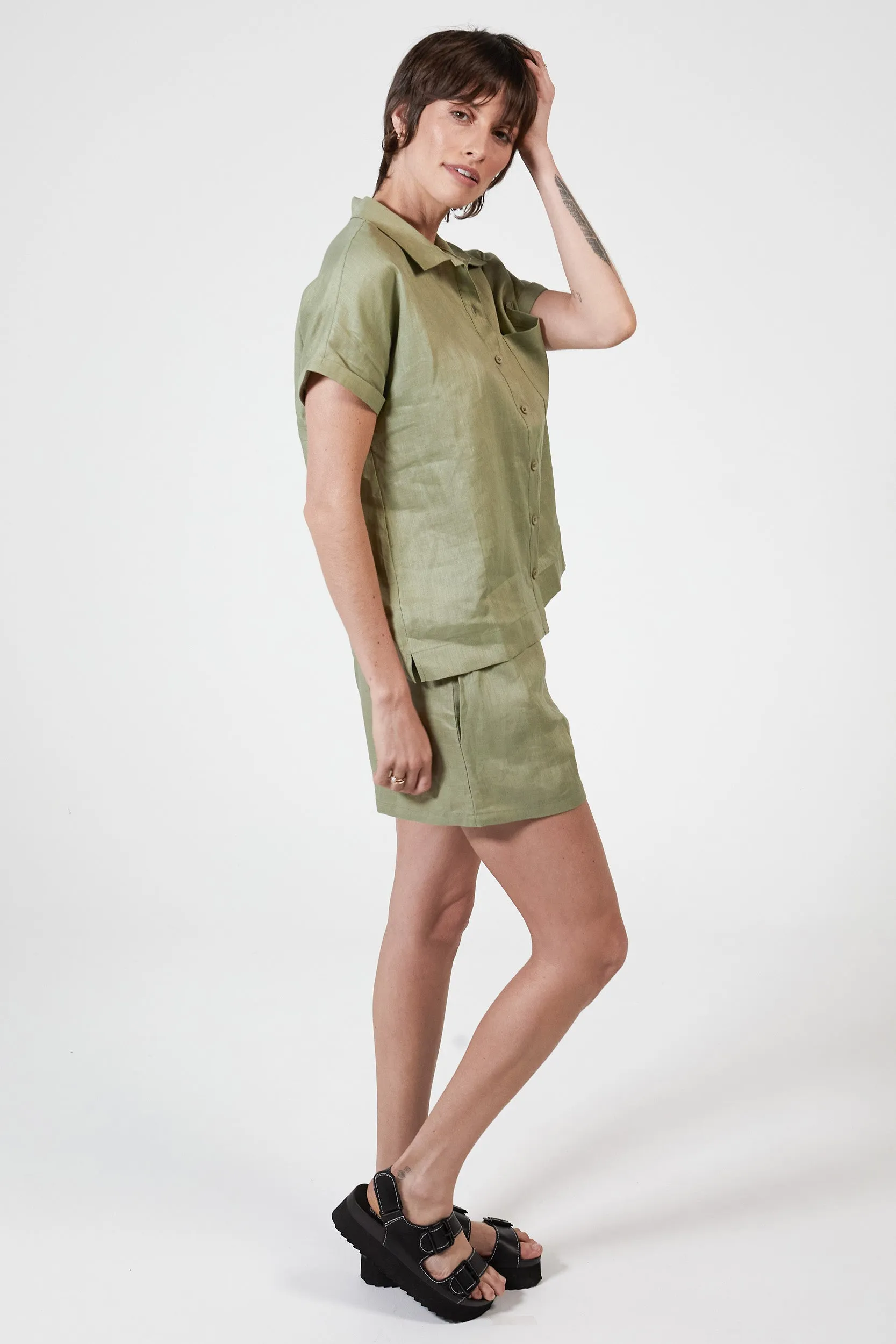 JUDE S/S LINEN SHIRT - SAGE