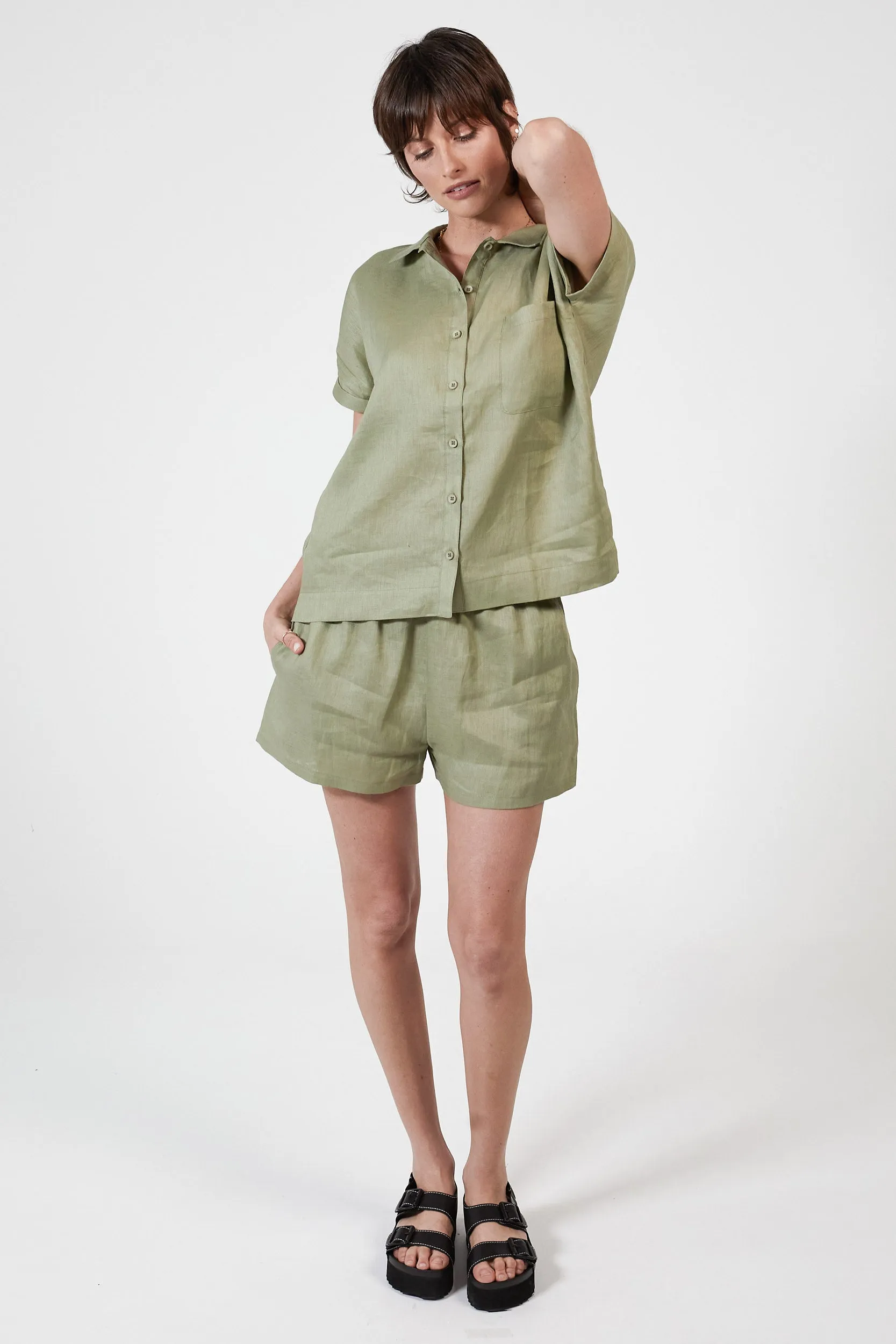 JUDE S/S LINEN SHIRT - SAGE