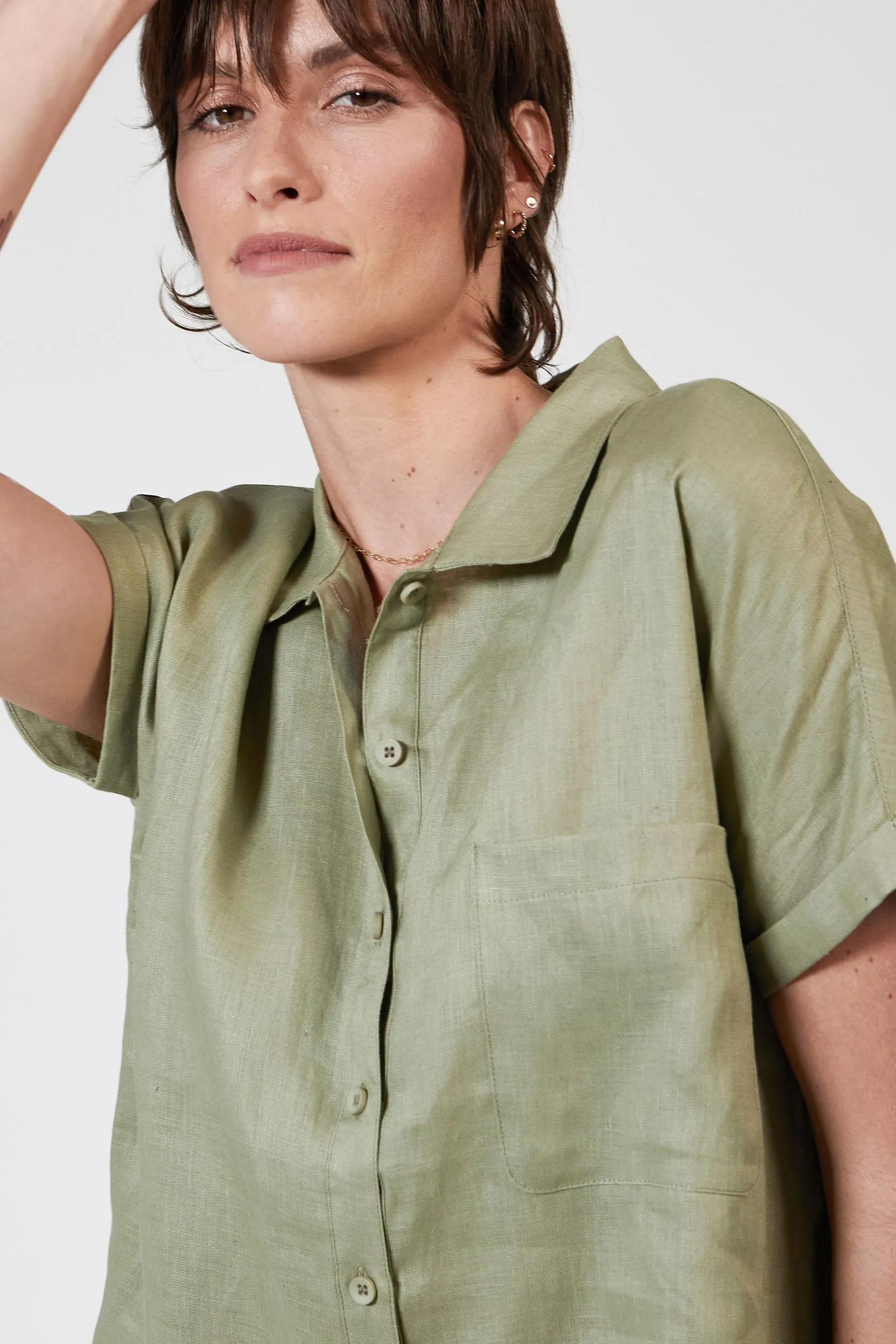 JUDE S/S LINEN SHIRT - SAGE