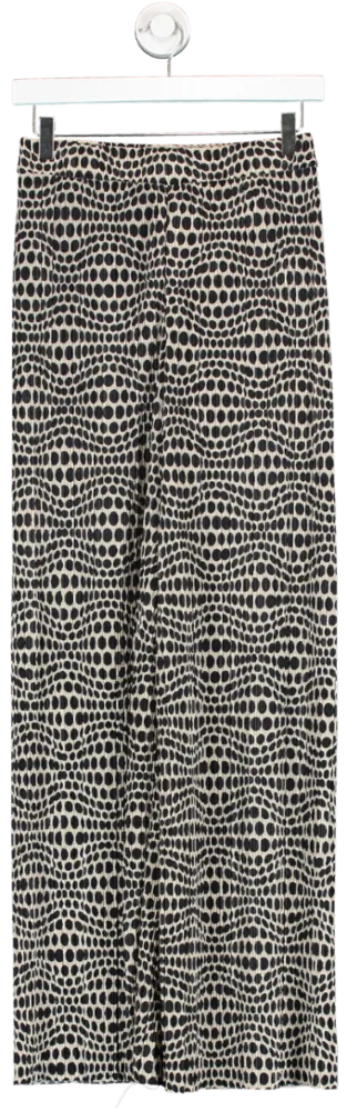 Monki Black Wide Leg Plisse Polka Dot Trousers UK S