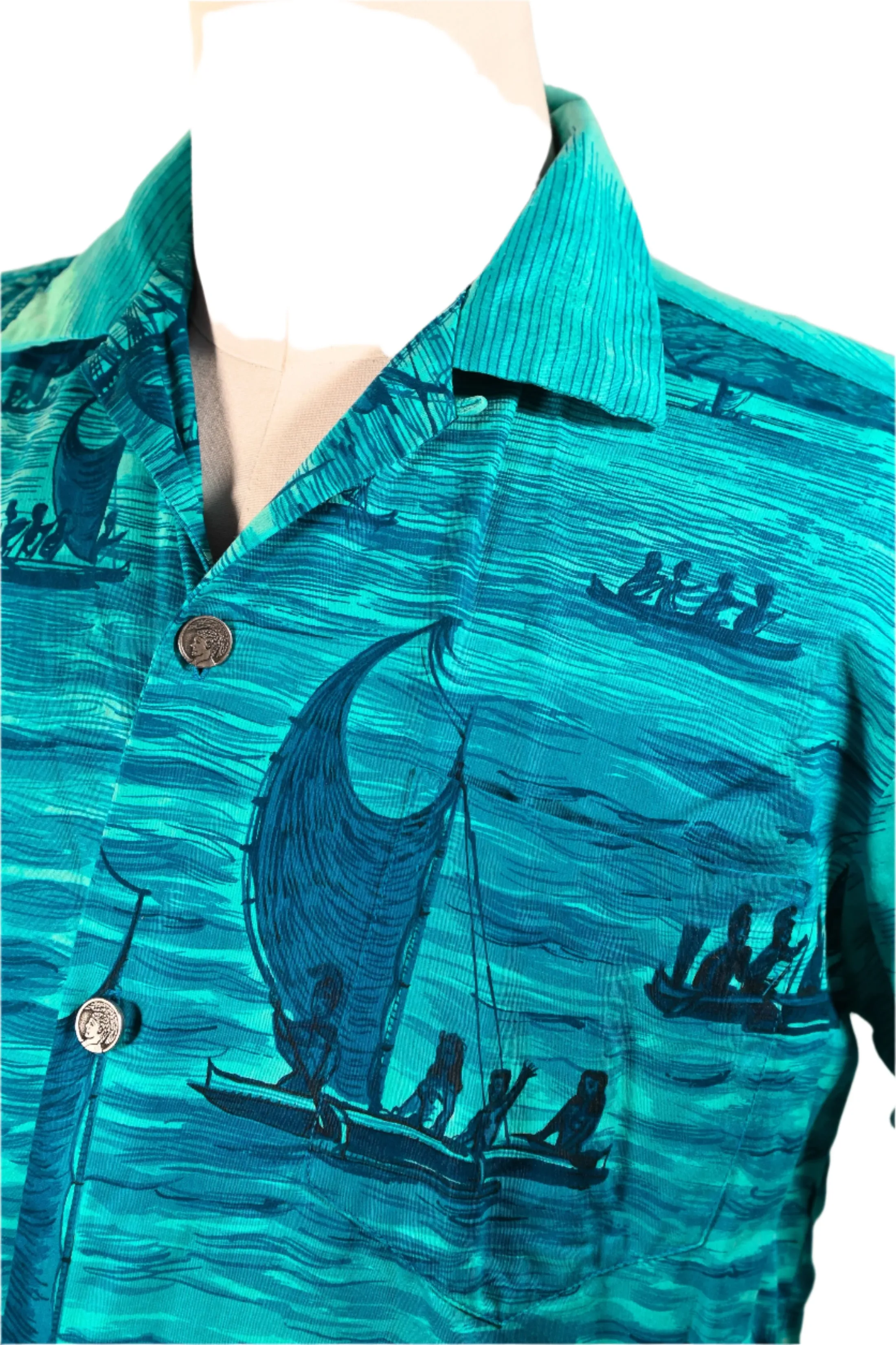 Polynesian Bazaar Vintage 60s Hawaiian Shirt, Polynesian Settlers Aloha Shirt M