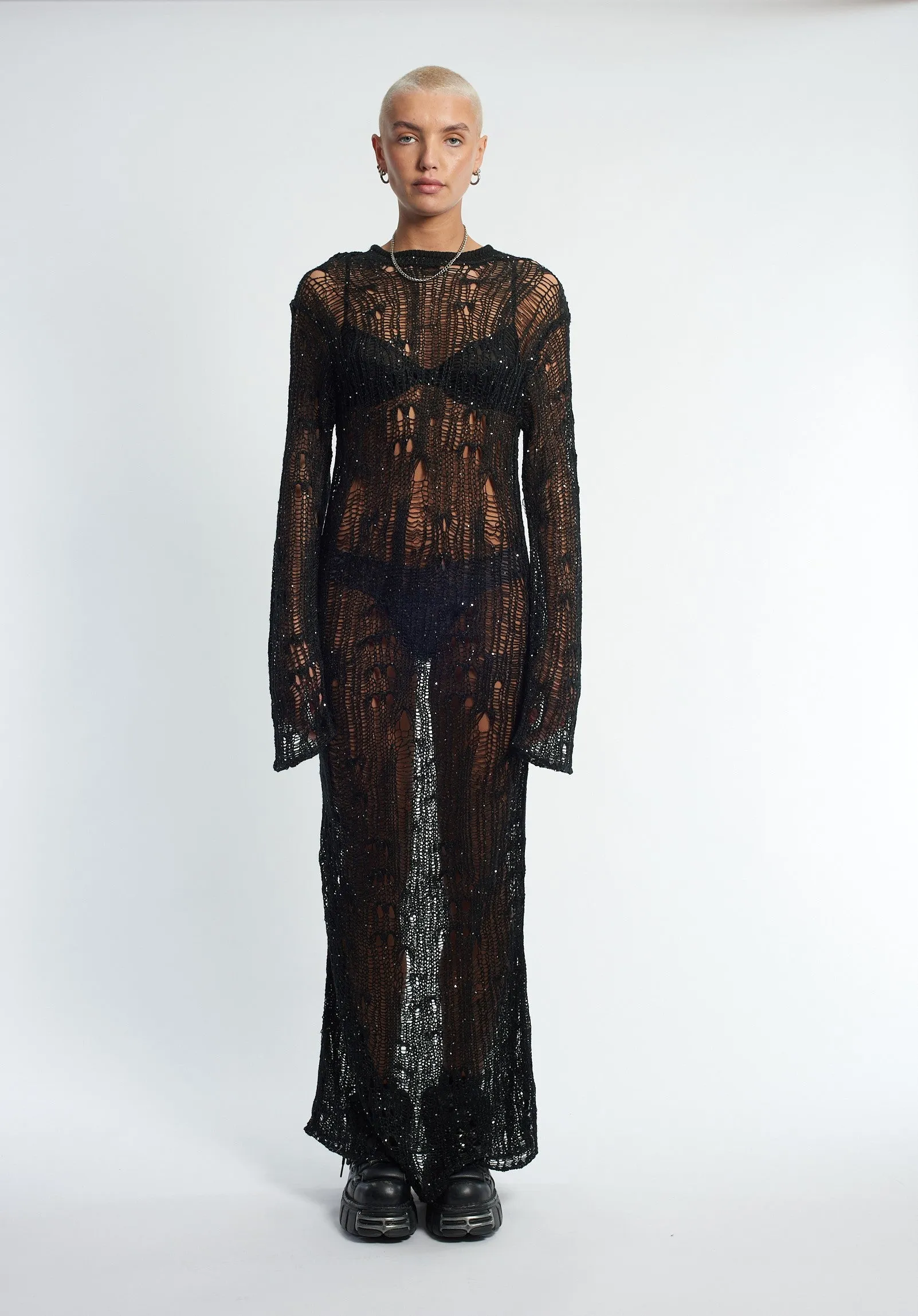 The Ragged Priest Siren Sequin Distressed Maxi Dress